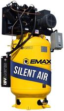 EMAX Silent Air Industrial 7.5HP 31CFM 1- Phase 2-Stage 120 Gal. Vertical Stationary Electric Air Compressor-W/ Pressure Lube Pump , Isolator Pads, Belt Tensioner, Continuous Run, Auto Drain 