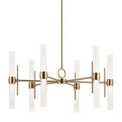 12?Light 33in. LED Chandelier with Clear Fluted Glass in Champagne Bronze
