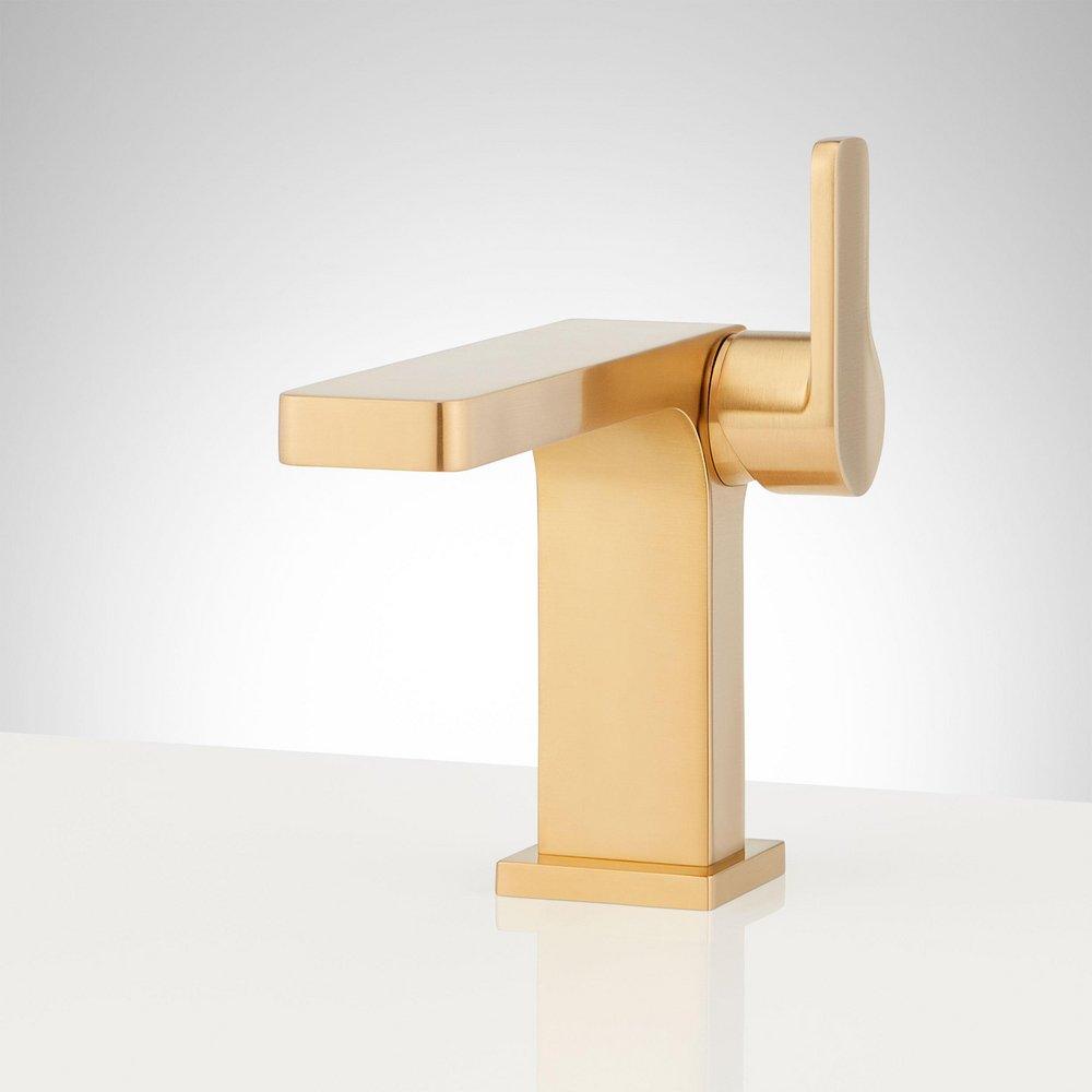 Signature Hardware Brushed Gold Single Handle Monoblock Bathroom Sink Faucet 