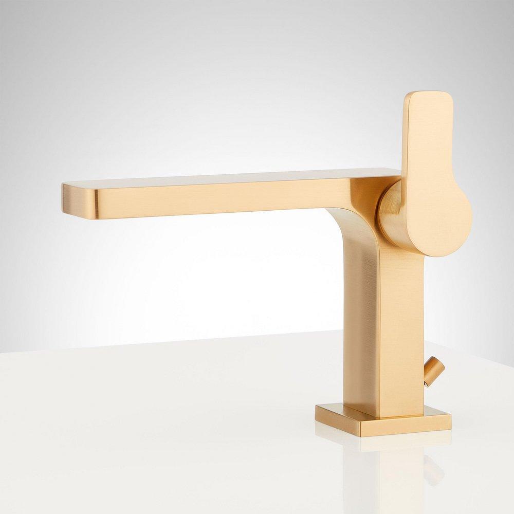 Signature Hardware Brushed Gold Single Handle Monoblock Bathroom Sink Faucet 