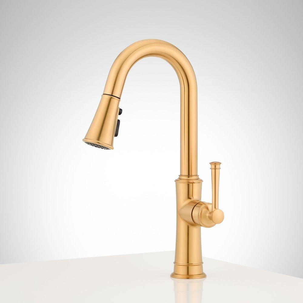 Signature Hardware Brushed Gold Single Handle Pull Down Bar Faucet 