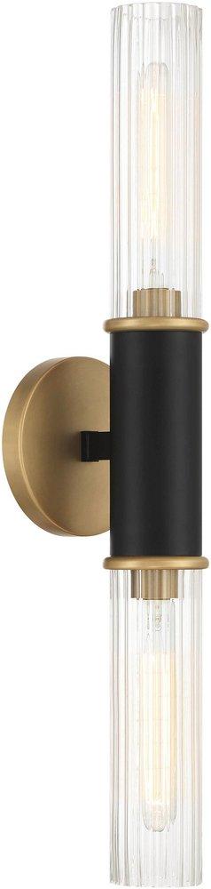 2 Light 24 in. Tall Indoor Wall Sconce in Dark Matte Black/Legacy Brass 