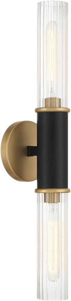 2 Light 24 in. Tall Indoor Wall Sconce in Dark Matte Black/Legacy Brass
