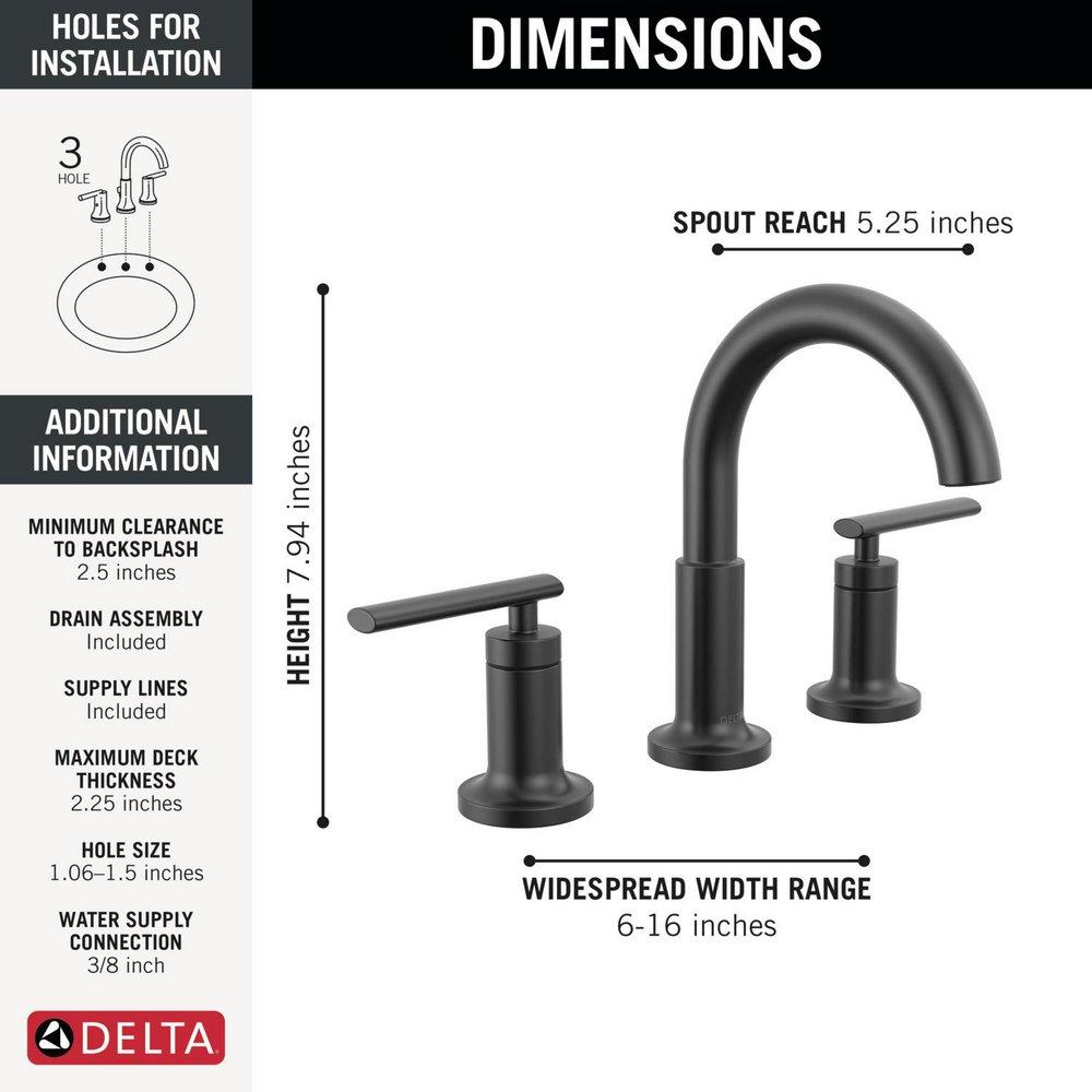 Two Handle Widespread Bathroom Sink Faucet in Matte Black 