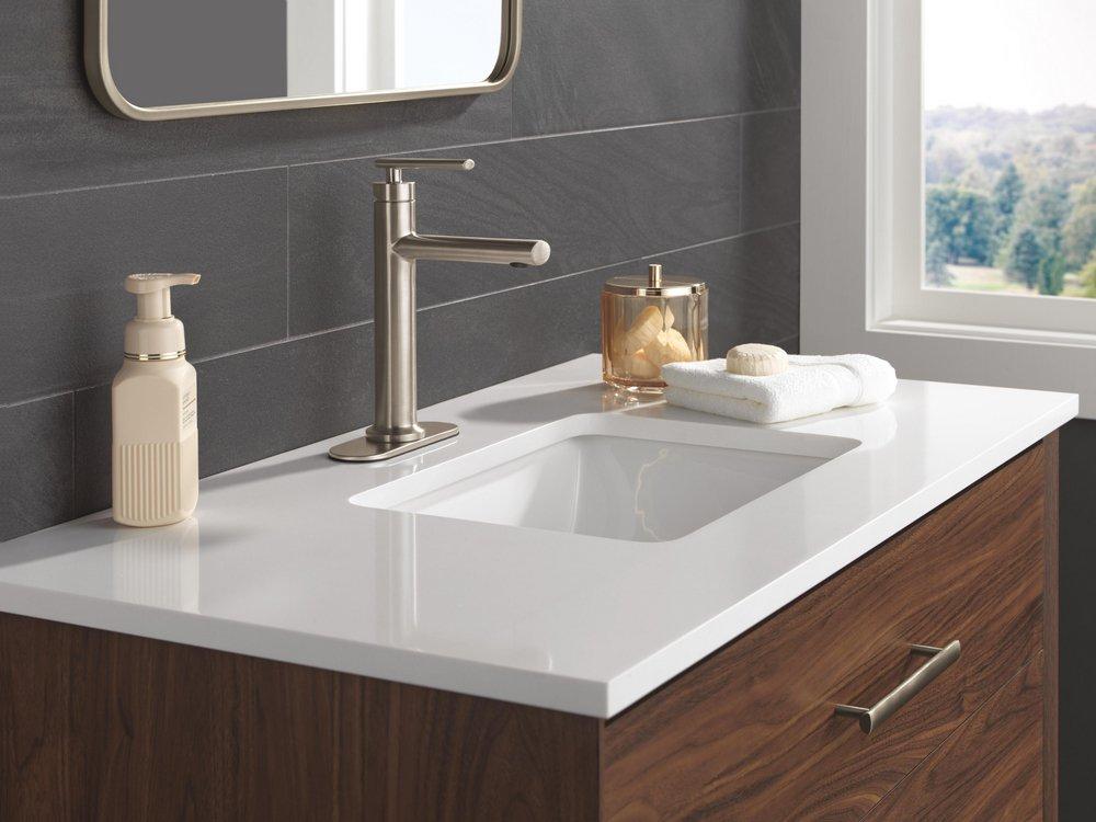 Single Handle Monoblock Bathroom Sink Faucet in Stainless 