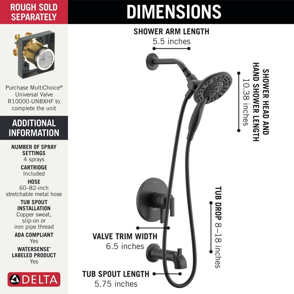 Single Handle Multi Function Bathtub & Shower Faucet in Matte Black (Trim Only) 