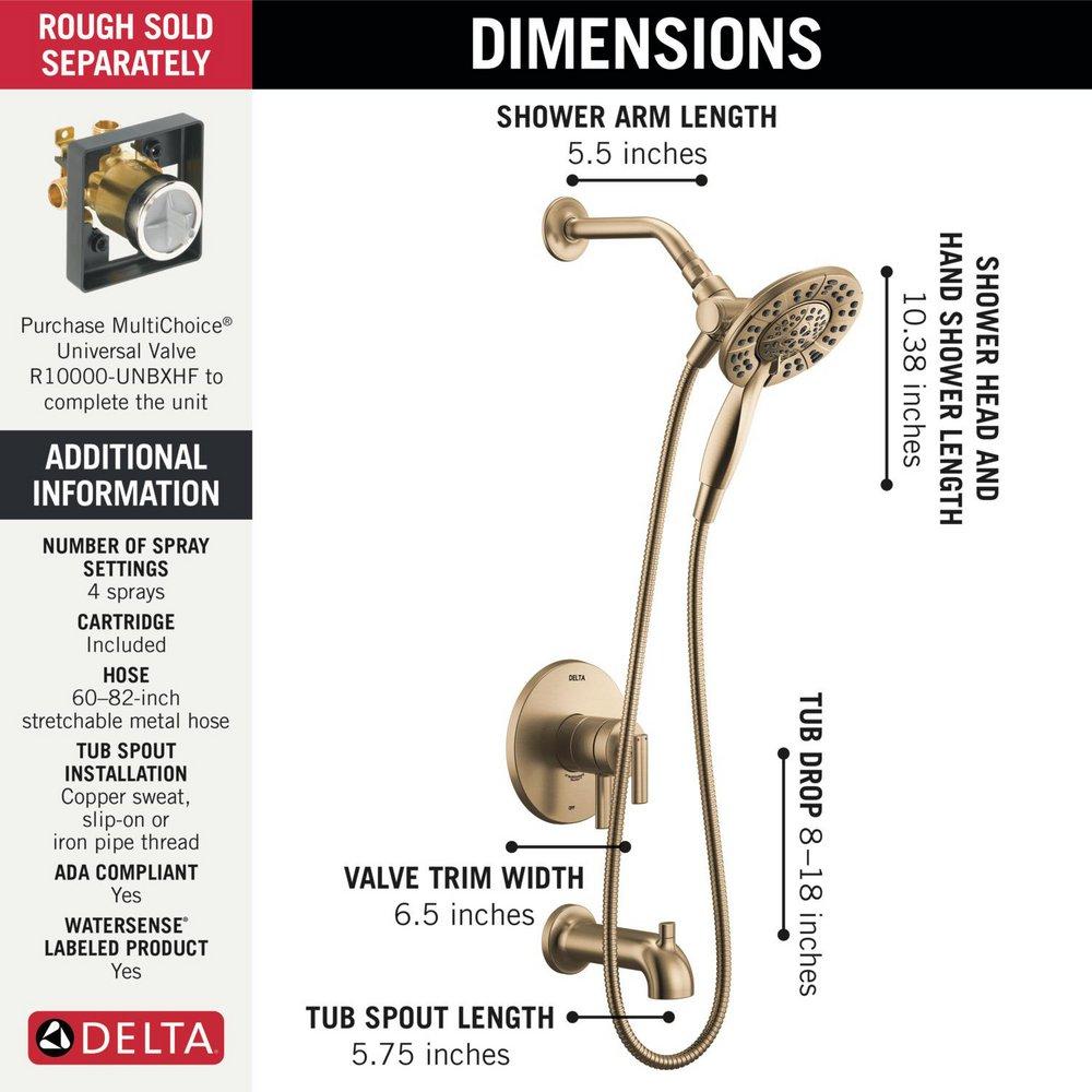 Single Handle Multi Function Bathtub & Shower Faucet in Champagne Bronze (Trim Only) 