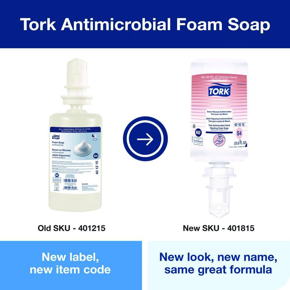 TORK ANTIMICROBIAL HAND WASHING FOAM SOAP S4, HELPS KILL COMMON GERMS, 6 X 1L, 401815 (FORMERLY 401215) 