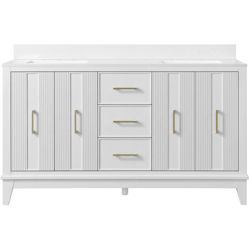 Fenwick 60" Free Standing Double Basin Vanity Set with Cabinet and Engineered Stone Vanity Top 