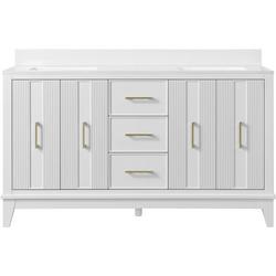 60 in. Free Standing Double Basin Vanity Set in Bright White with Engineered Stone Vanity Top