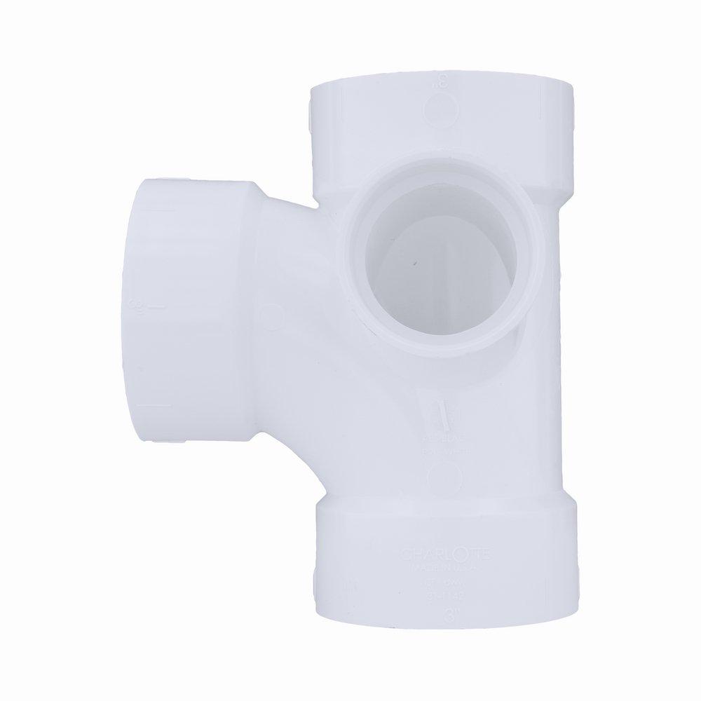 White PVC DWV Sanitary Tee with 2 