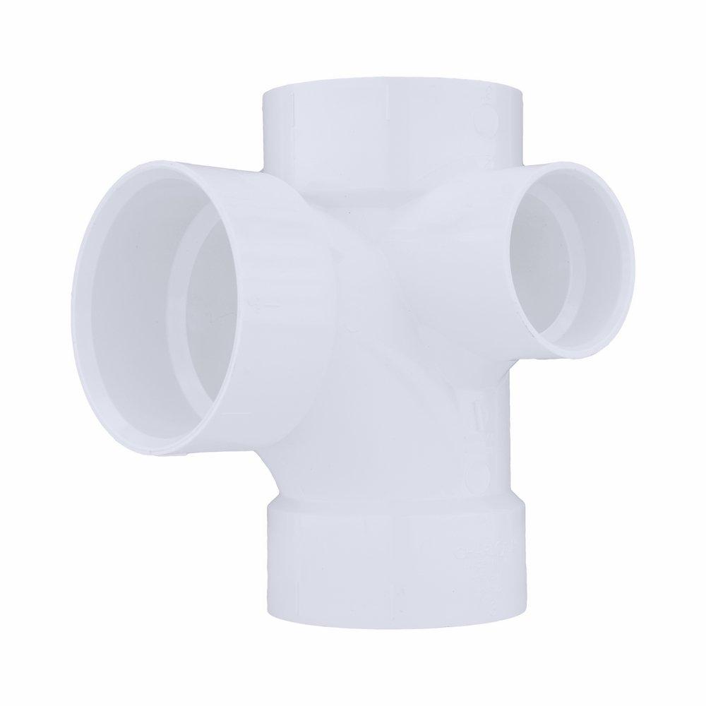White PVC DWV Sanitary Tee with 2 
