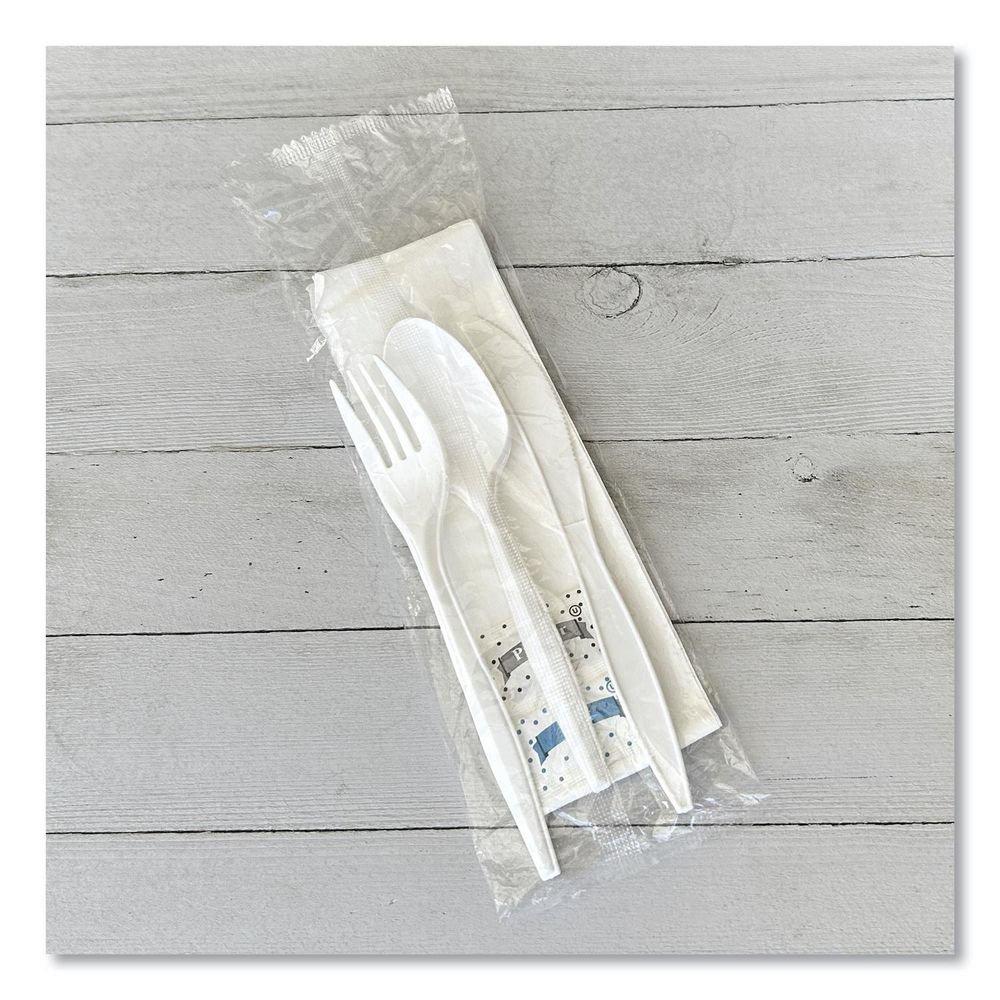 Medium Weight White Six-Piece Cutlery Kit (Fork/Knife/Napkin/Pepper/Salt/Spoon) 5.86 Plastic (250/Carton) 