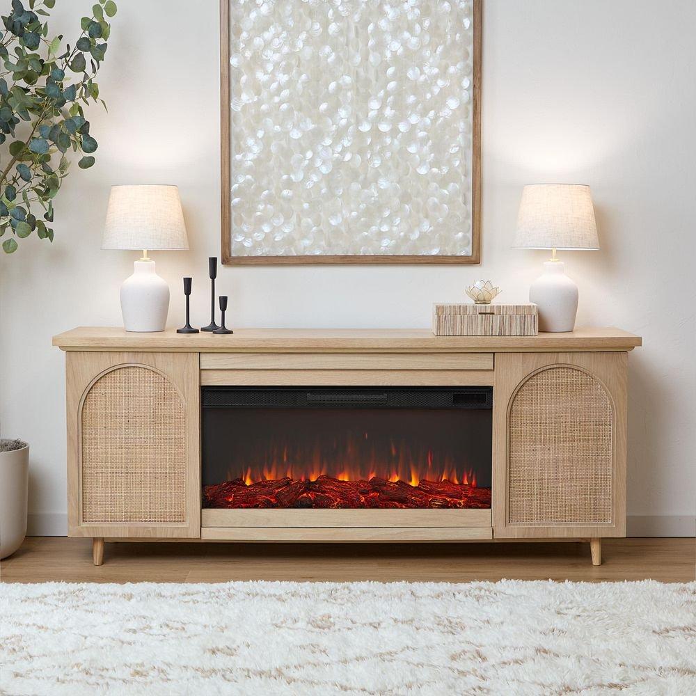 DAHLIA 76 LANDSCAPE ELECTRIC FIREPLACE TV STAND IN WHITE OAK 