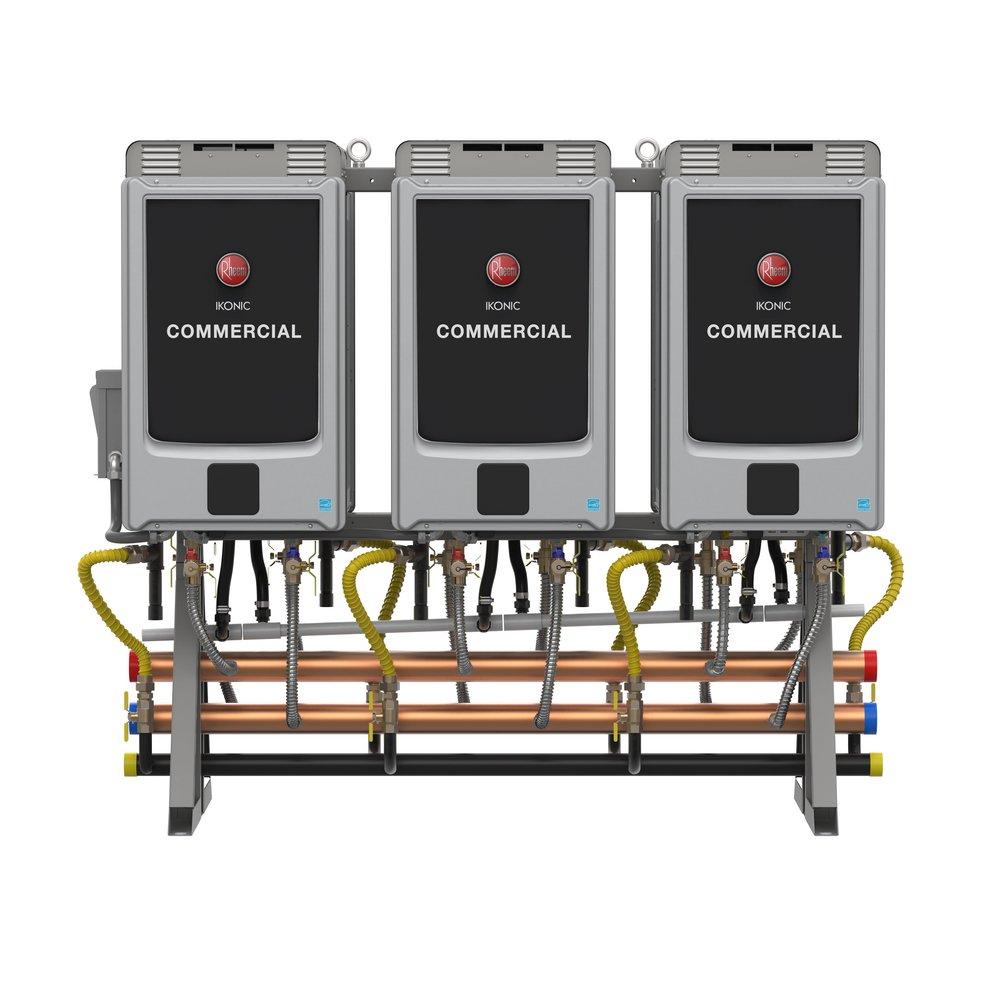 IKONIC COMMERCIAL TANKLESS 3-UNIT INLINE EXTERIOR FREE STANDING RACK SYSTEM, NG 
