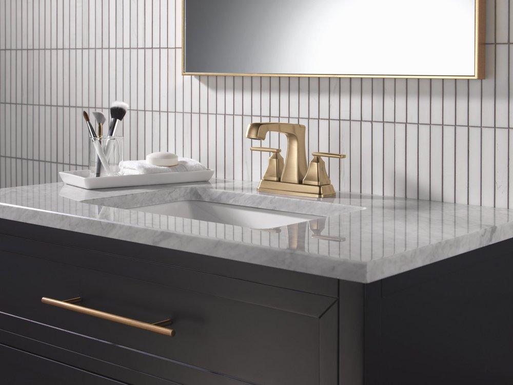 Two Handle Centerset Bathroom Sink Faucet in Stainless 