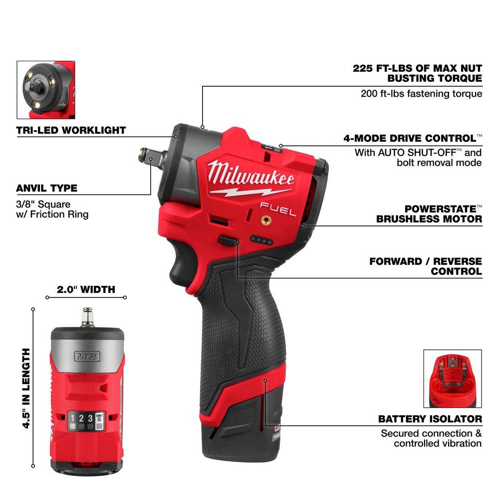 M12 FUEL 3/8 SUBCOMPACT IMPACT WRENCH W/ FRICTION RING KIT 