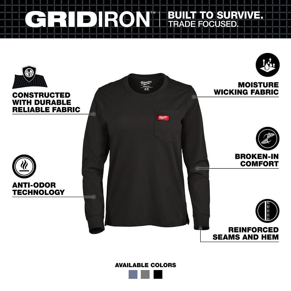 WOMEN'S GRIDIRON POCKET T-SHIRT - LONG SLEEVE BLACK 2X 