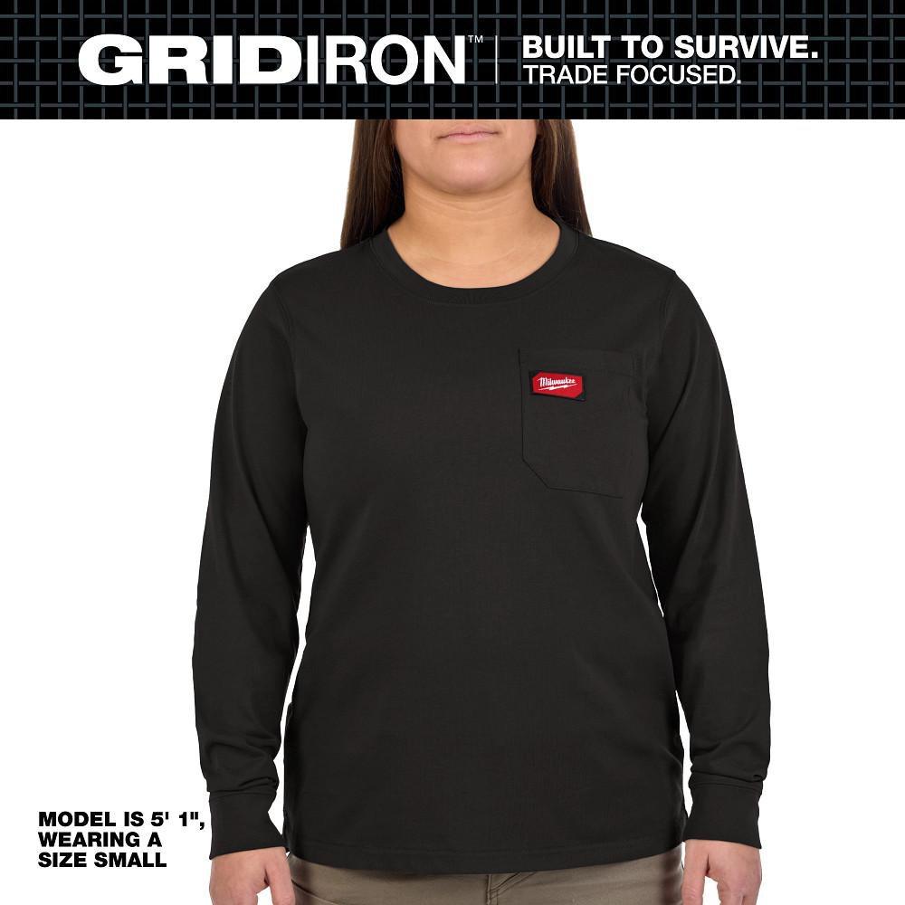 WOMEN'S GRIDIRON POCKET T-SHIRT - LONG SLEEVE BLACK 2X 