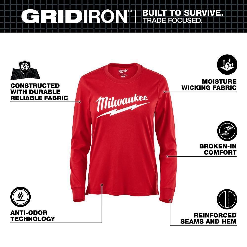 WOMEN'S GRIDIRON LOGO TEE - LONG SLEEVE RED L 