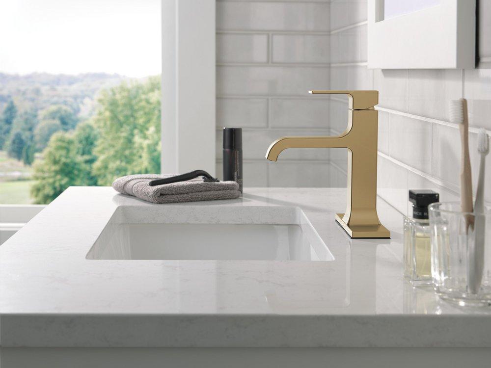 Single Handle Monoblock Bathroom Sink Faucet in Champagne Bronze 