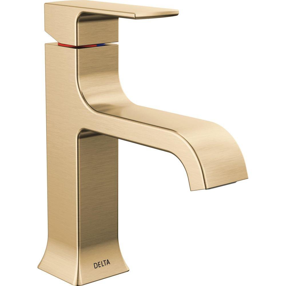 Single Handle Monoblock Bathroom Sink Faucet in Champagne Bronze 