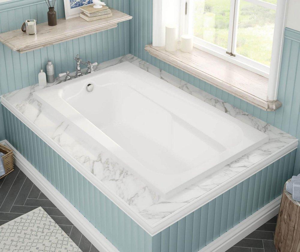 Maax US White 59-7/8 x 35-3/4 in. Soaker Drop-In Bathtub with End Drain 