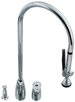 2-Hole Kitchen Sink Faucet with Overhead and Single Lever Handle in Polished Chrome