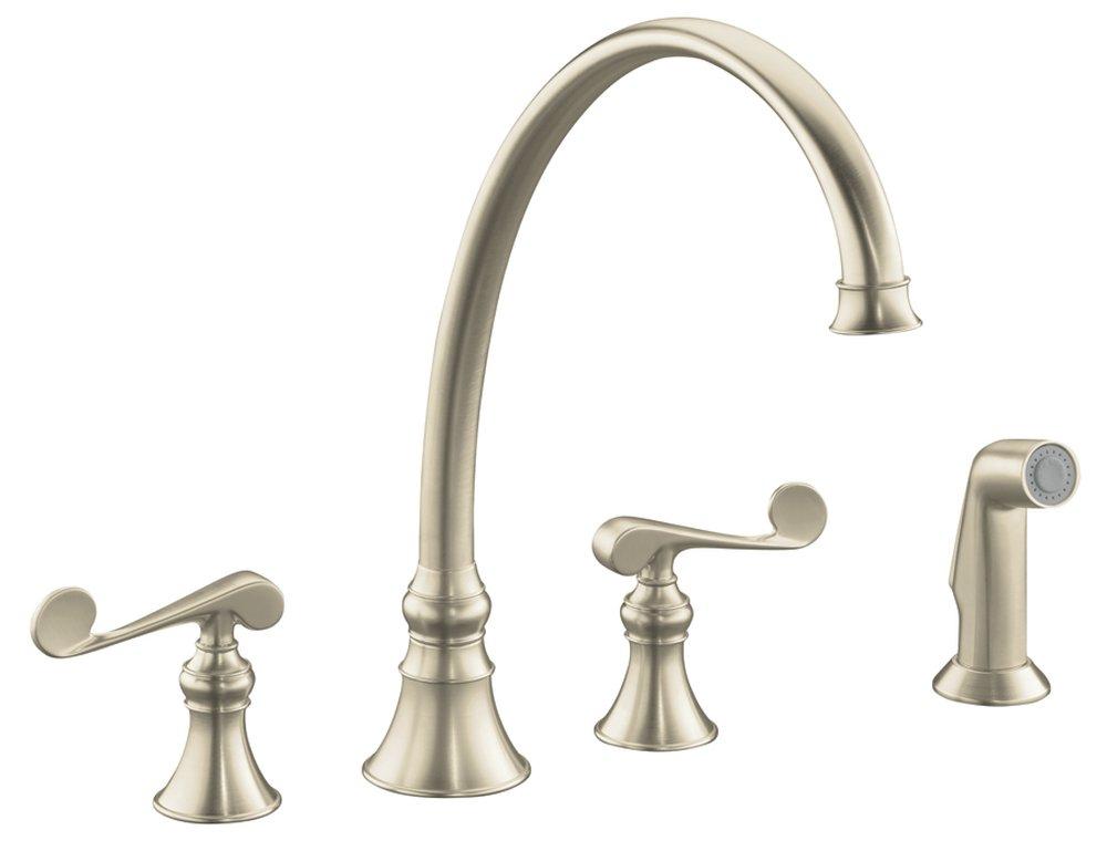KOHLER Vibrant&reg; Brushed Nickel 1.5 gpm Double Lever Handle Deckmount Kitchen Sink Faucet High Arc Spout 