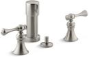 3-Hole Bidet Faucet with Vertical Spray and Double Traditional Lever Handle in Vibrant Brushed Nickel