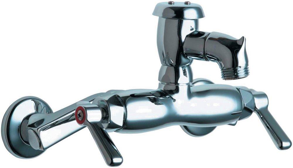 Chicago Faucets Polished Chrome Two Lever Handle Wall Mount Service Faucet 