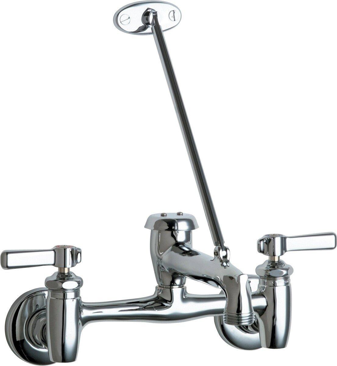 Chicago Faucets Polished Chrome 2-Hole Wall Mount Hot and Cold Water Sink Faucet with Double Lever Handle 
