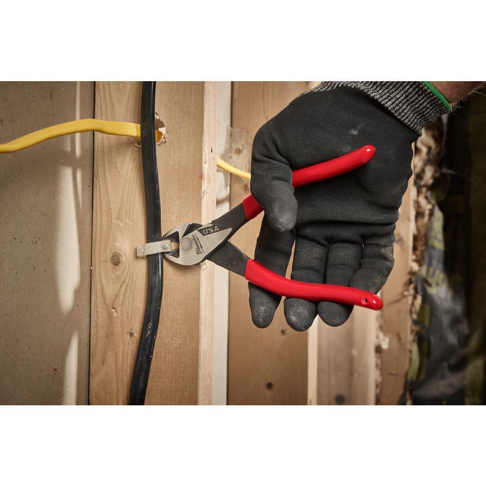 8" ANGLED HEAD DIAGONAL DIPPED GRIP CUTTING PLIERS (USA) 