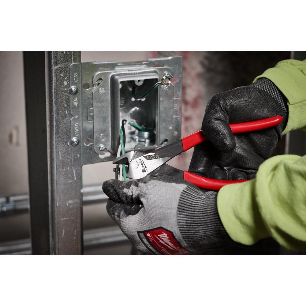 8" ANGLED HEAD DIAGONAL DIPPED GRIP CUTTING PLIERS (USA) 