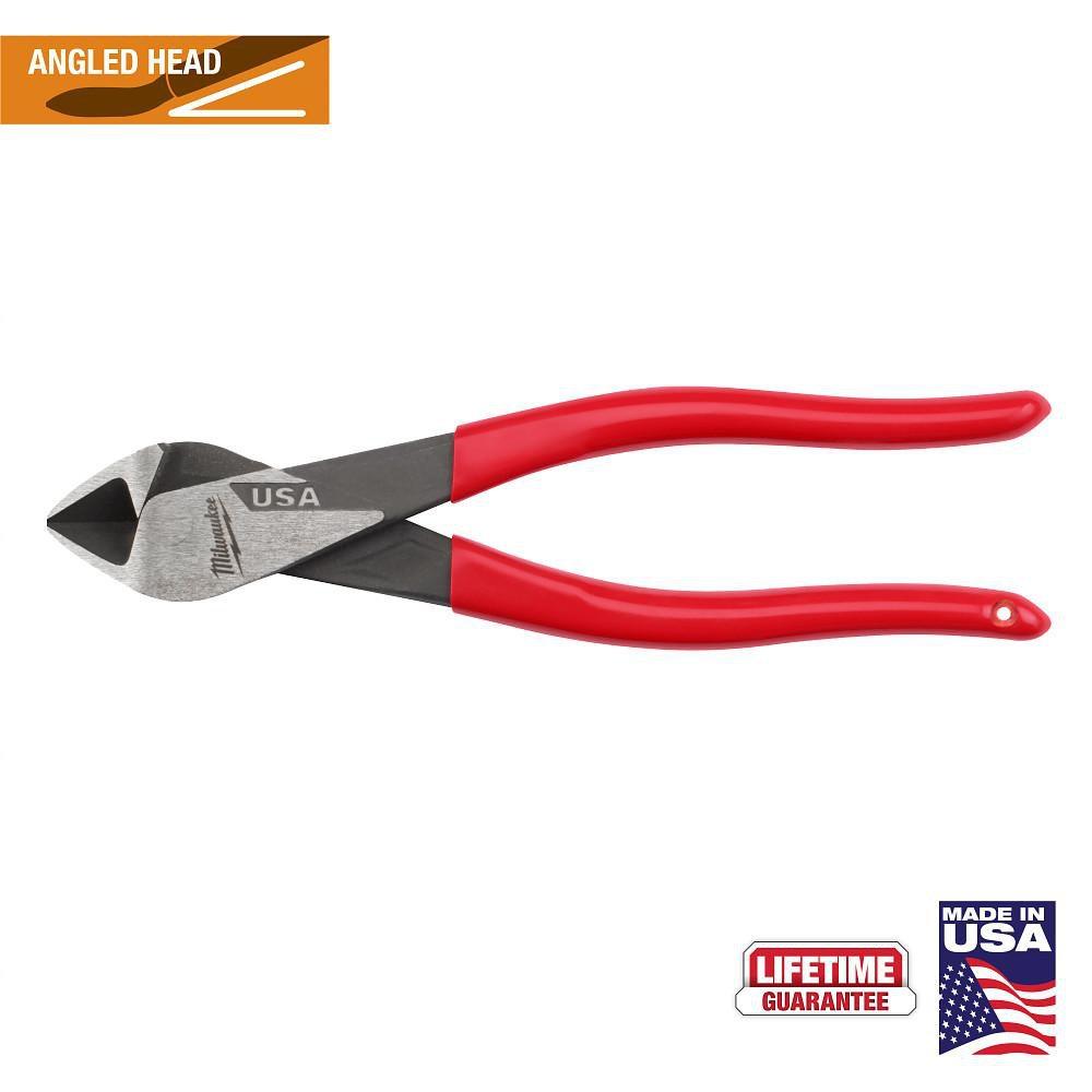 8" ANGLED HEAD DIAGONAL DIPPED GRIP CUTTING PLIERS (USA) 