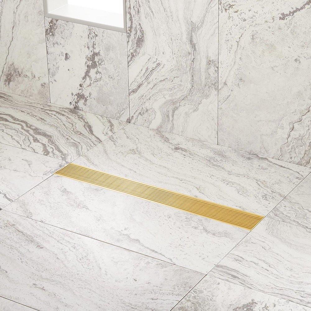 32" PATTERNED LINEAR SHOWER DRAIN - BRUSHED GOLD 