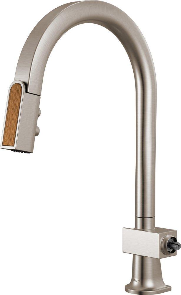 BRIZO FRANK LLOYD WRIGHT PULL-DOWN KITCHEN FAUCET WITH ARC SPOUT AND WOOD WAND - LESS HANDLE 