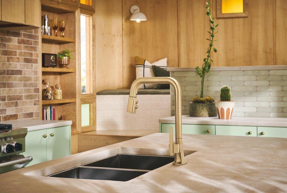 BRIZO FRANK LLOYD WRIGHT PULL-DOWN KITCHEN FAUCET WITH SQUARE SPOUT - LESS HANDLE 