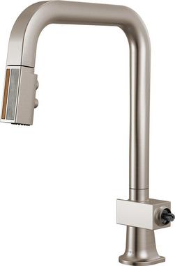 BRIZO FRANK LLOYD WRIGHT PULL-DOWN KITCHEN FAUCET WITH SQUARE SPOUT AND WOOD/CONCRETE WAND - LESS HANDLE