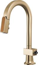 BRIZO FRANK LLOYD WRIGHT PULL-DOWN PREP FAUCET WITH ARC SPOUT AND WOOD WAND - LESS HANDLE 
