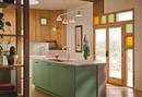 BRIZO FRANK LLOYD WRIGHT PULL-DOWN PREP FAUCET WITH SQUARE SPOUT AND WOOD/CONCRETE WAND - LESS HANDLE 