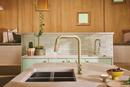 BRIZO FRANK LLOYD WRIGHT PULL-DOWN PREP FAUCET WITH SQUARE SPOUT AND WOOD/CONCRETE WAND - LESS HANDLE 