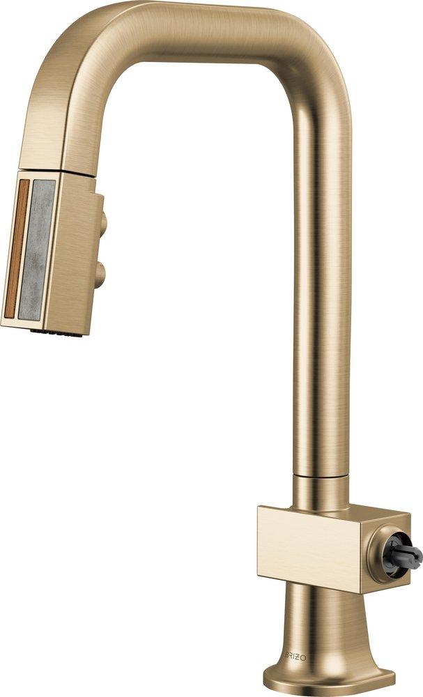 BRIZO FRANK LLOYD WRIGHT PULL-DOWN PREP FAUCET WITH SQUARE SPOUT AND WOOD/CONCRETE WAND - LESS HANDLE 