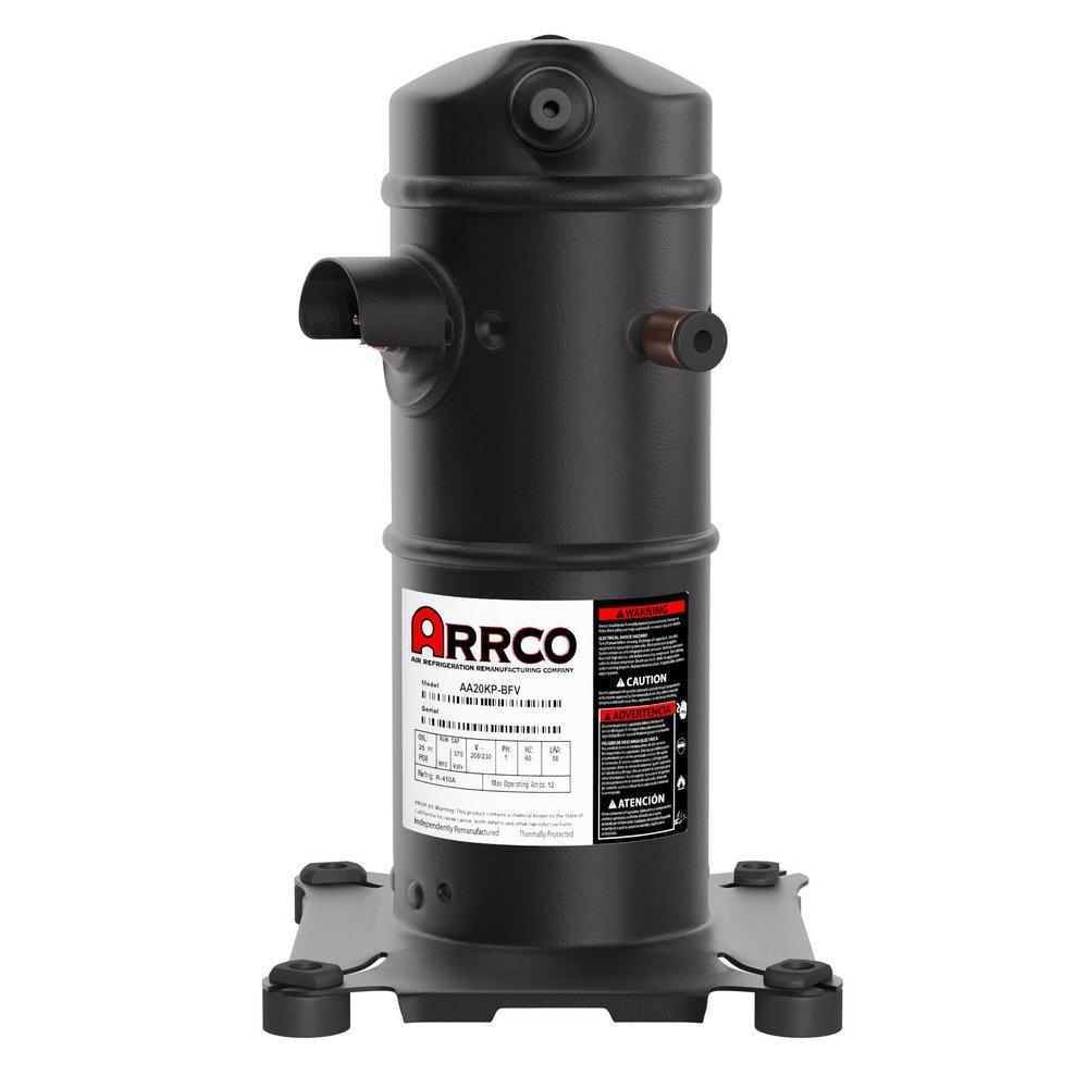 Arrco Remanufactured Compressor  Refrigerant: R410A, 20,000 BTU/hr, Voltage: 208-230-1, 60 Hz, 1/2" Discharge Fitting / 3/4" Suction Fitting,incl. poe oil 