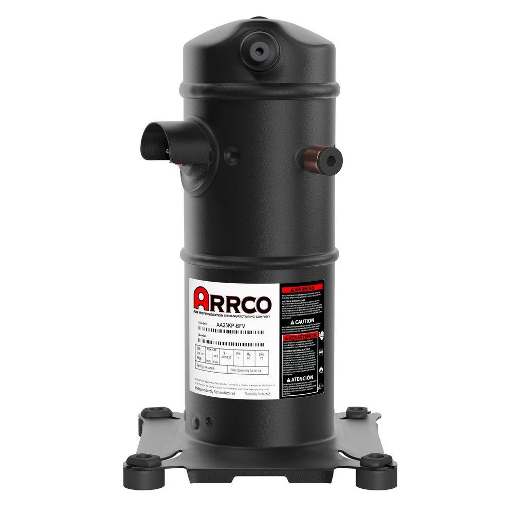 Arrco Remanufactured Compressor  Refrigerant: R410A, 25,000 BTU/hr, Voltage: 208-230-1, 60 Hz, 1/2" Discharge Fitting / 3/4" Suction Fitting,incl. poe oil 