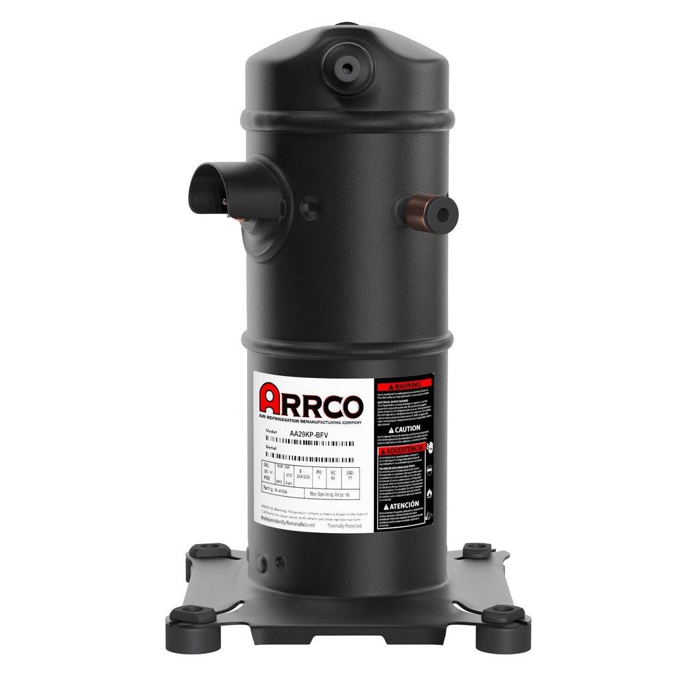 Arrco Remanufactured Compressor  Refrigerant: R410A, 29,000 BTU/hr, Voltage: 208-230-1, 60 Hz, 1/2" Discharge Fitting / 3/4" Suction Fitting,incl. poe oil 