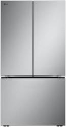 36 WIDE 25 CU FT. ZERO CLEARANCE POCKET HANDLE 3 DOOR FRENCH DOOR C/DEPTH REFRIGERATOR WITH INTERNAL WATER DISPENSER PRINTPROOF STAINLESS STEEL 