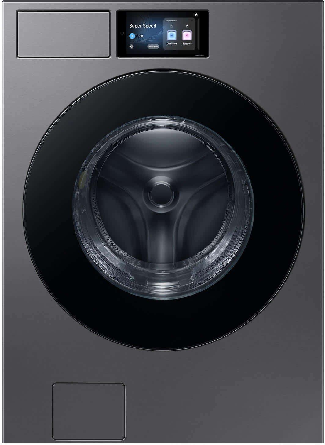 27" W 5.3 Cu Ft Large Capacity Smart Front Load Washer with LCD Display and AI Optiwash in Dark Steel 