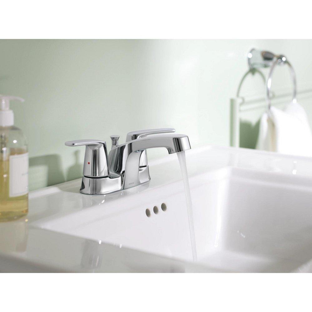 CHROME TWO-HANDLE LOW ARC BATHROOM FAUCET 