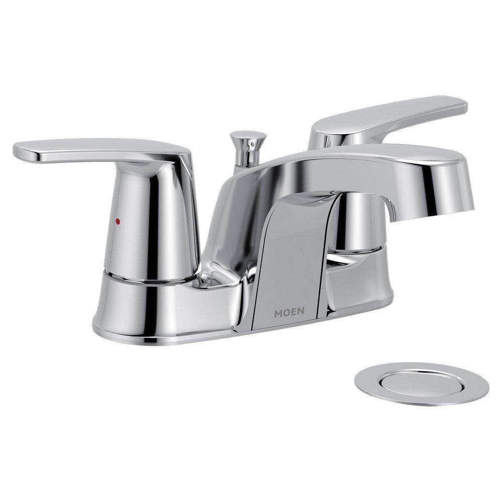 CHROME TWO-HANDLE LOW ARC BATHROOM FAUCET 